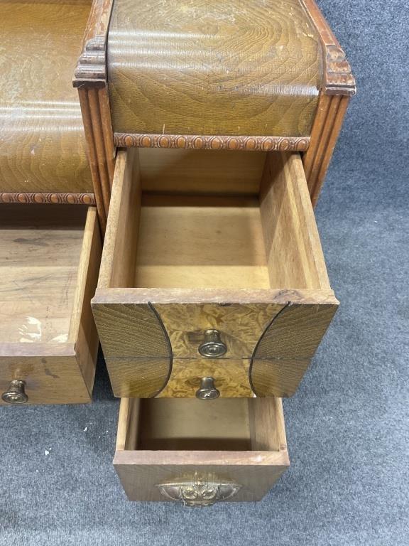 Rare Art Deco Waterfall Bedroom Set | Burl Walnut Bed, Vanity, Mirror, Bench (1920s)