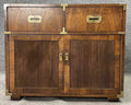 Vintage Lane Campaign Walnut Server Cabinet | Mid Century Modern Buffet | Brass Hardware Storage Cabinet
