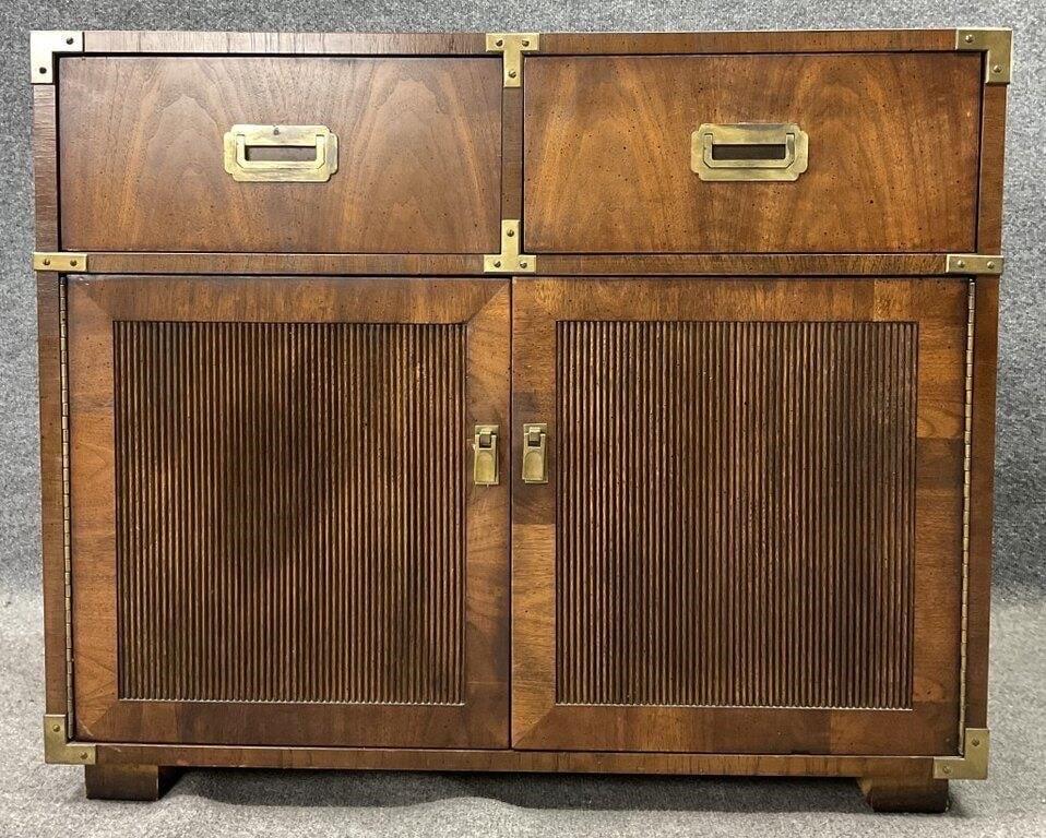 Vintage Lane Campaign Walnut Server Cabinet | Mid Century Modern Buffet | Brass Hardware Storage Cabinet