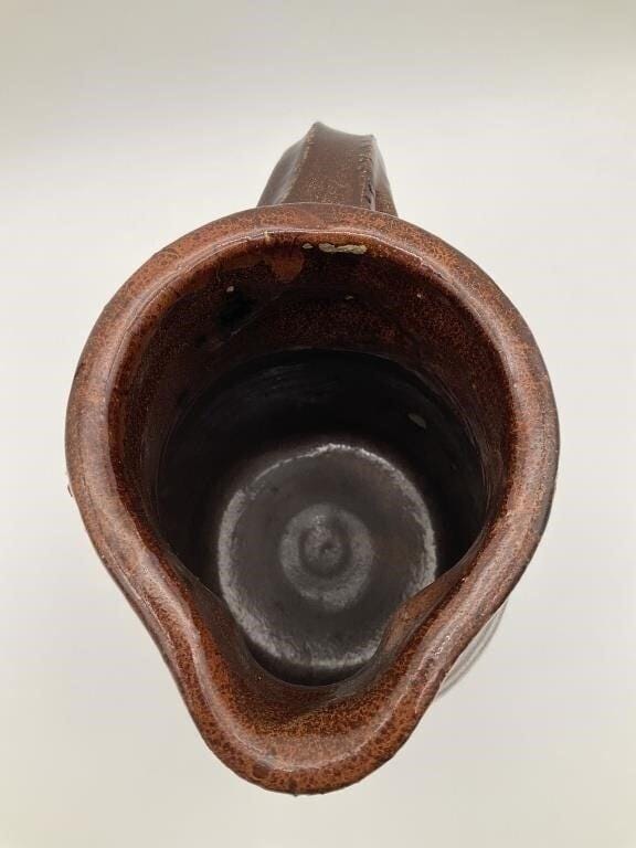 Antique Hand-Thrown Stoneware Pottery Jug | Primitive Farmhouse Crock | Rustic Brown Glazed Earthenware Pitcher | Early American Country Dec