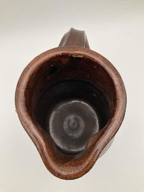 Antique Hand-Thrown Stoneware Pottery Jug | Primitive Farmhouse Crock | Rustic Brown Glazed Earthenware Pitcher | Early American Country Dec
