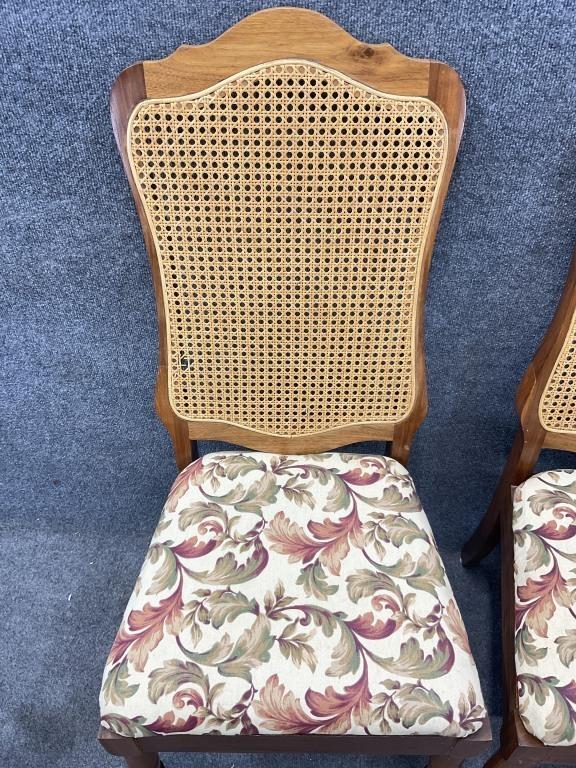 Set of 4 Vintage Walnut Cane Back Dining Chairs | French Country Cane Chairs | Upholstered Dining Chairs