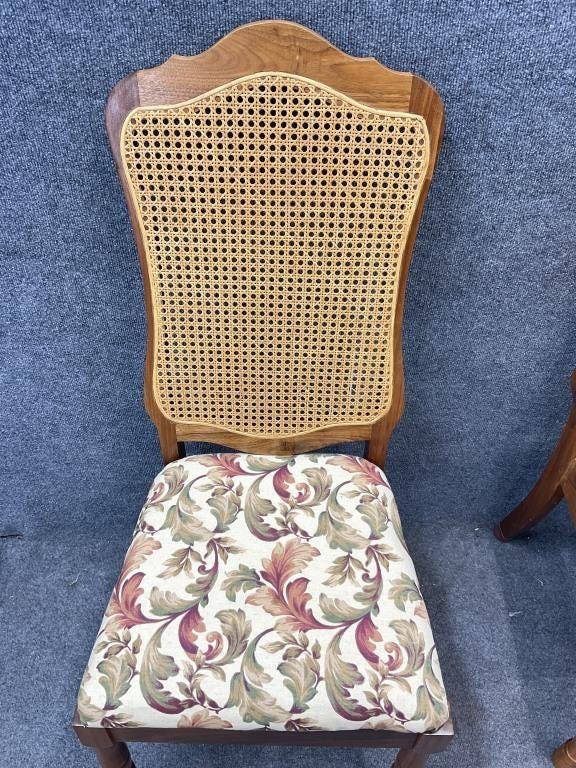 Set of 4 Vintage Walnut Cane Back Dining Chairs | French Country Cane Chairs | Upholstered Dining Chairs