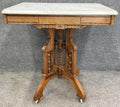 Antique Victorian Walnut Marble Top Parlor Table | Renaissance Revival Eastlake Side Table | Circa 1880