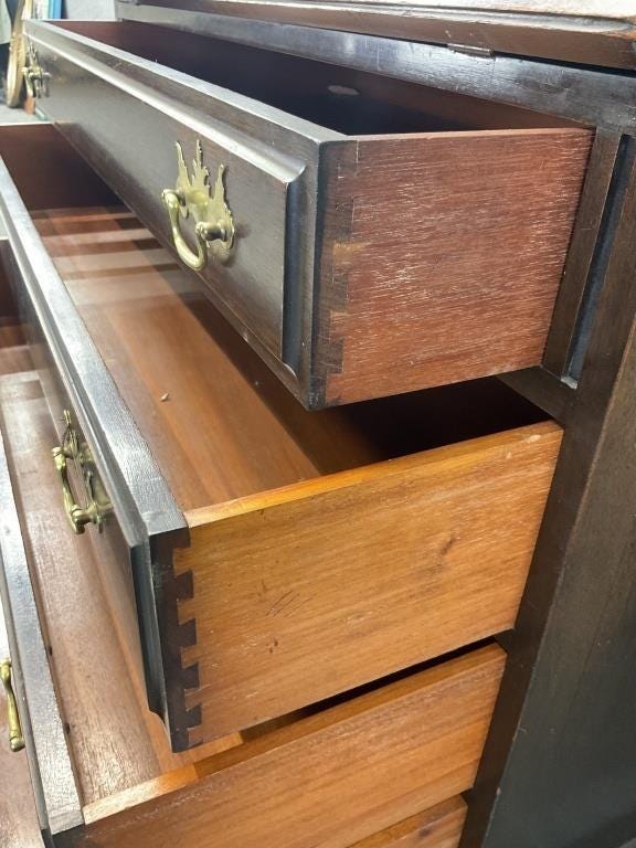 Antique Solid Mahogany Secretary Desk, Colonial Mfg Co Chippendale Bookcase Cabinet, Ball and Claw Foot Writing Desk