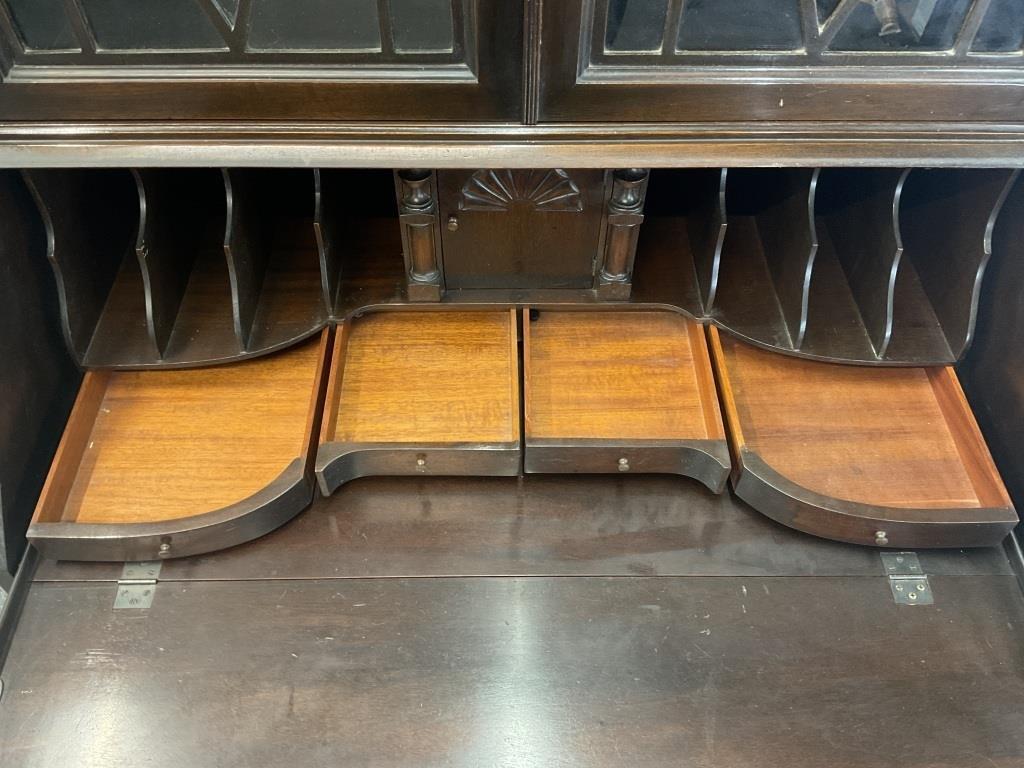 Antique Solid Mahogany Secretary Desk, Colonial Mfg Co Chippendale Bookcase Cabinet, Ball and Claw Foot Writing Desk