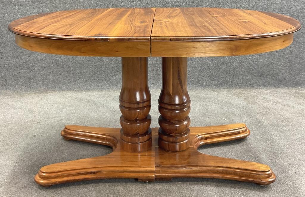 Mid-Century Walnut Pedestal Dining Table | Extendable Oval 78" Extension Table