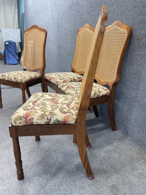 Set of 4 Vintage Walnut Cane Back Dining Chairs | French Country Cane Chairs | Upholstered Dining Chairs