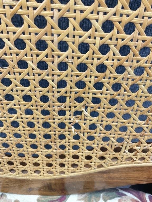 Set of 4 Vintage Walnut Cane Back Dining Chairs | French Country Cane Chairs | Upholstered Dining Chairs