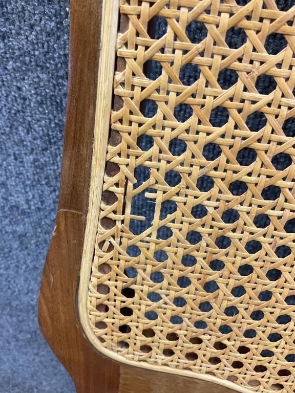 Set of 4 Vintage Walnut Cane Back Dining Chairs | French Country Cane Chairs | Upholstered Dining Chairs