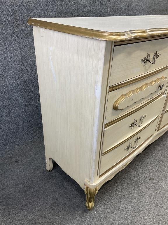 Vintage French Provincial Cream & Gold Triple Dresser | Louis XV Style Bedroom Bureau