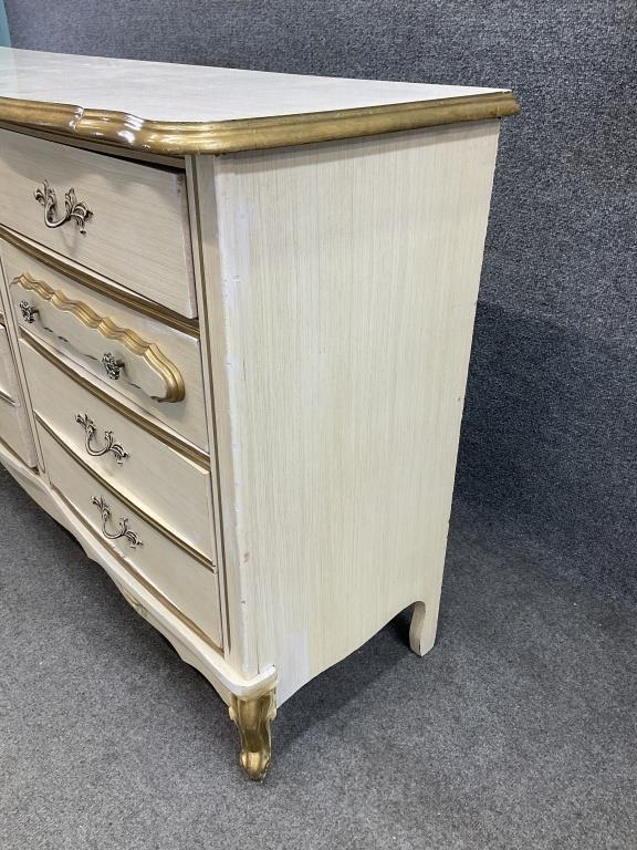 Vintage French Provincial Cream & Gold Triple Dresser | Louis XV Style Bedroom Bureau