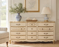 Vintage French Provincial Cream & Gold Triple Dresser | Louis XV Style Bedroom Bureau
