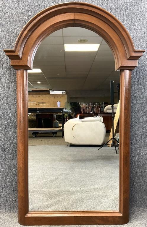 Antique Walnut Arched Wall Mirror | Burl Wood Dome Top Mirror | Architectural Traditional Mirror | Grandmillennial Decor