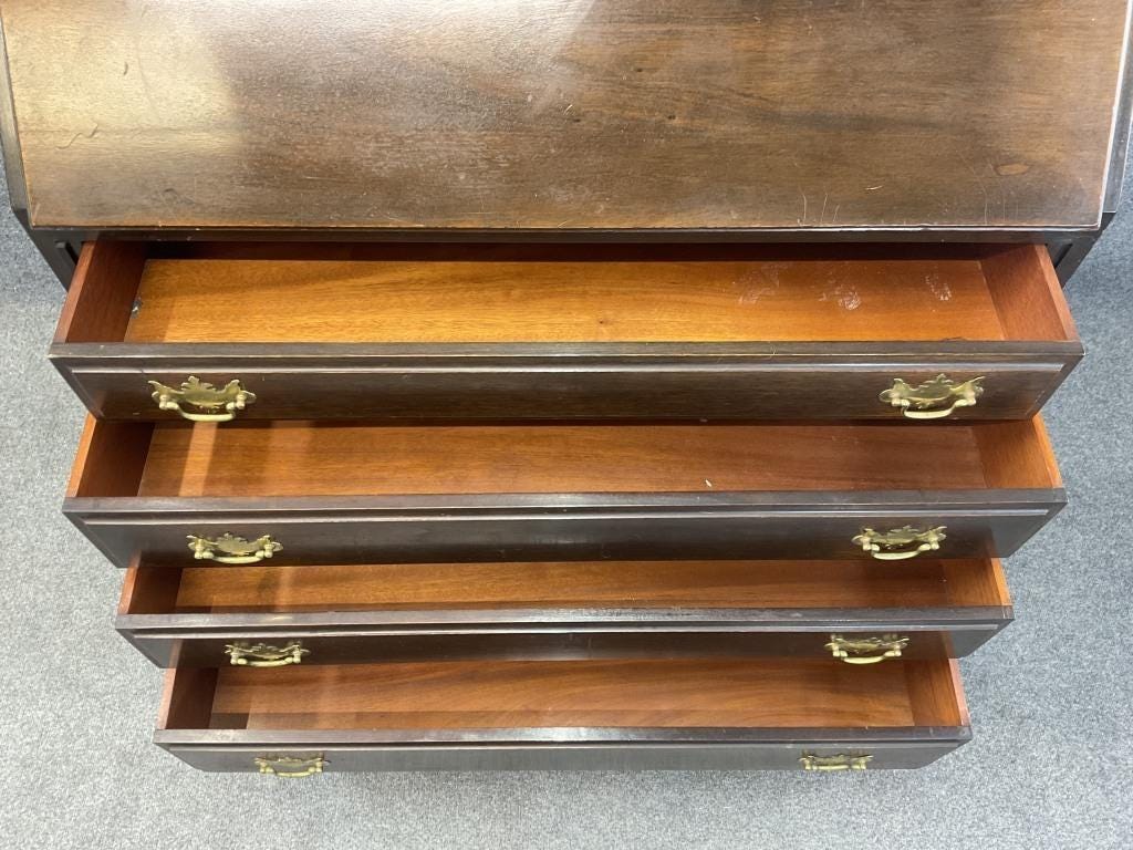 Antique Solid Mahogany Secretary Desk, Colonial Mfg Co Chippendale Bookcase Cabinet, Ball and Claw Foot Writing Desk