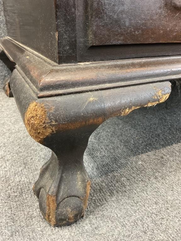 Antique Solid Mahogany Secretary Desk, Colonial Mfg Co Chippendale Bookcase Cabinet, Ball and Claw Foot Writing Desk