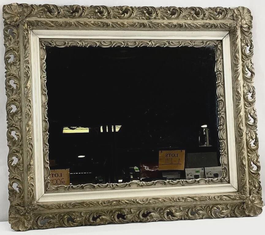 Antique Giltwood Mirror, Early 1900s Rococo Wall Mirror, Reticulated Gold Frame, Baroque French Style Mirror, 24 x 28