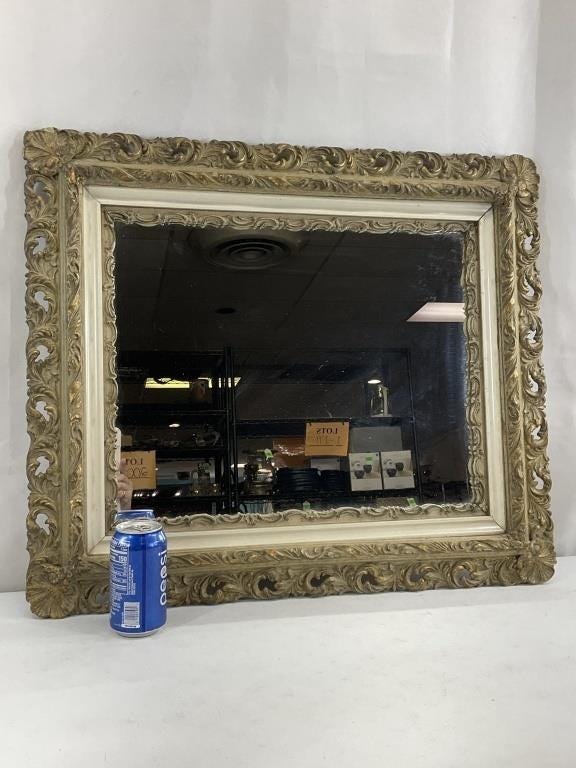 Antique Giltwood Mirror, Early 1900s Rococo Wall Mirror, Reticulated Gold Frame, Baroque French Style Mirror, 24 x 28