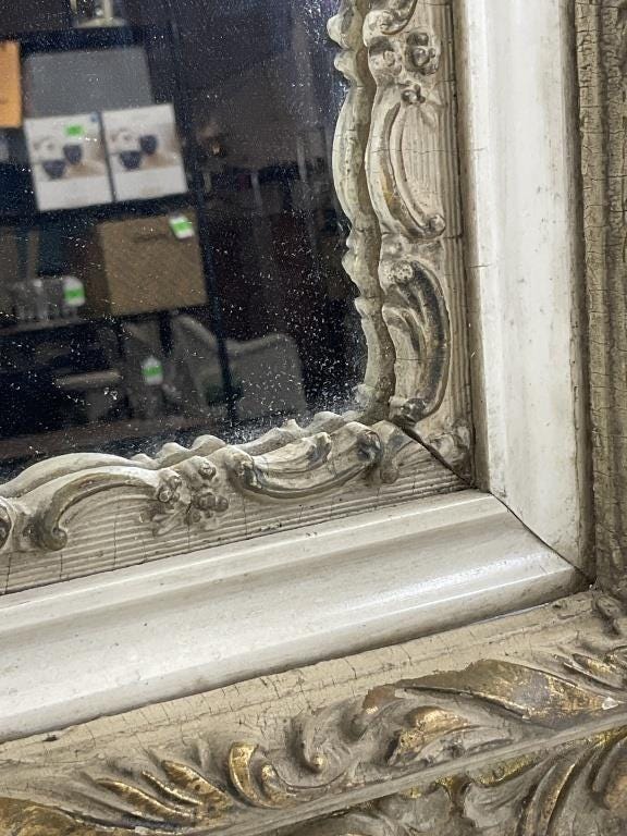Antique Giltwood Mirror, Early 1900s Rococo Wall Mirror, Reticulated Gold Frame, Baroque French Style Mirror, 24 x 28