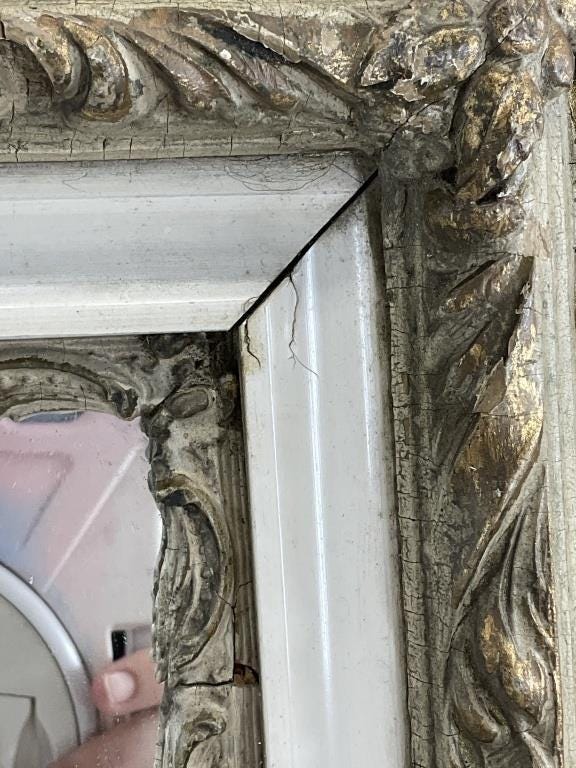 Antique Giltwood Mirror, Early 1900s Rococo Wall Mirror, Reticulated Gold Frame, Baroque French Style Mirror, 24 x 28