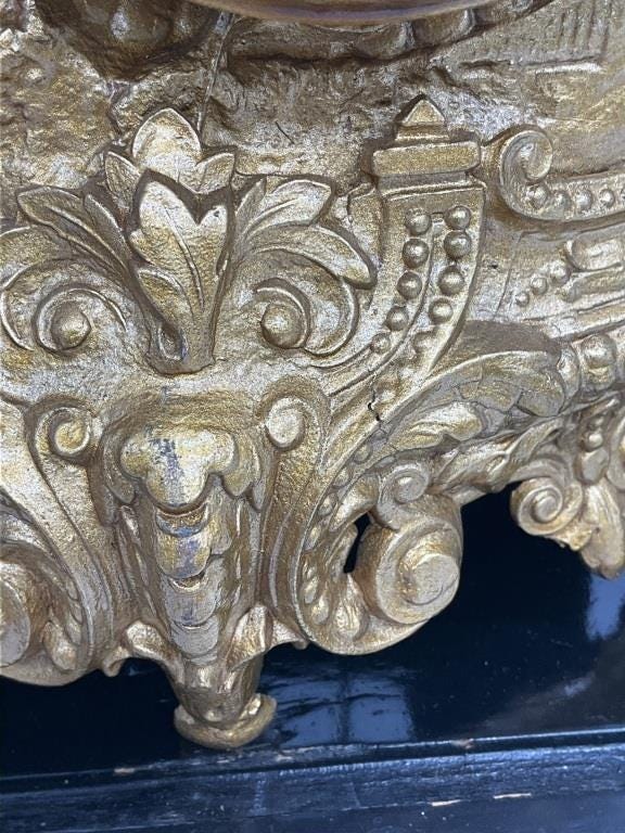 Antique French Gilt Spelter Mantel Clock Glass Dome Windmill Figural Victorian Clock c. 1880