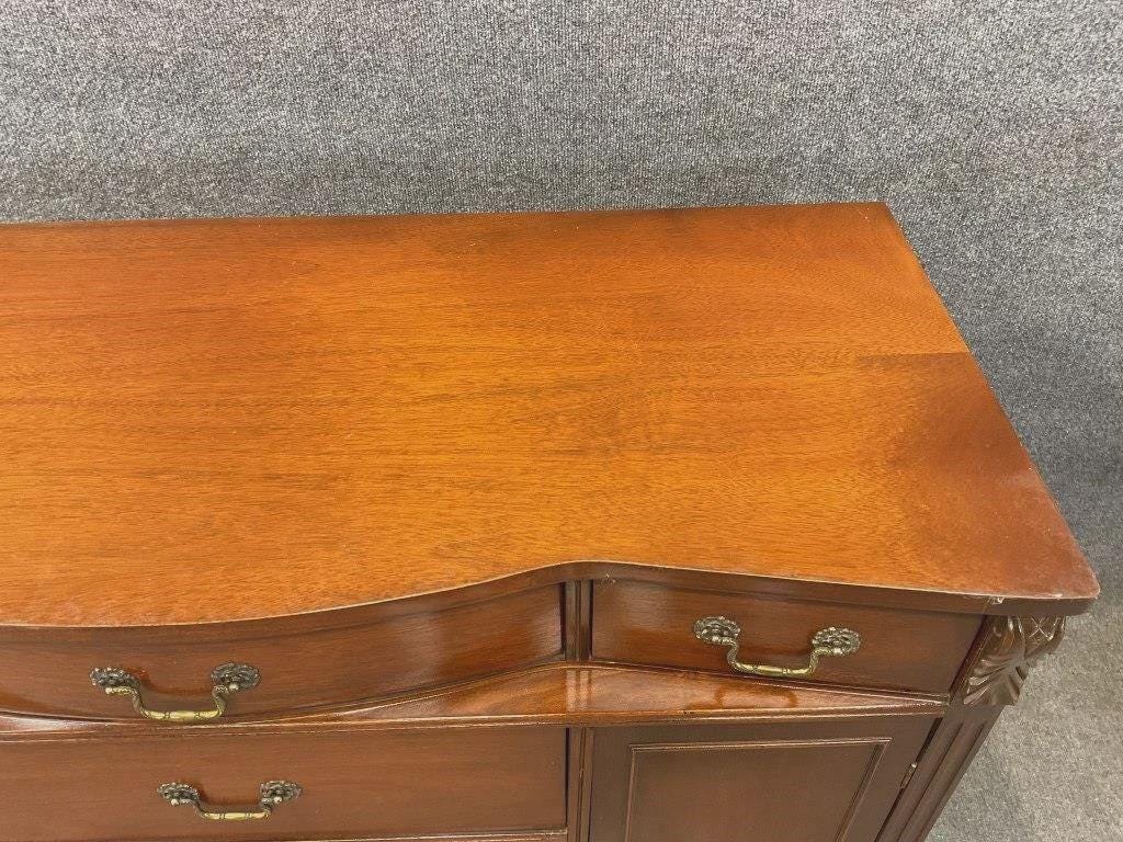 Vintage Mahogany Bow Front Server Sideboard Buffet Cabinet Brass Hardware Traditional Dining Room Storage