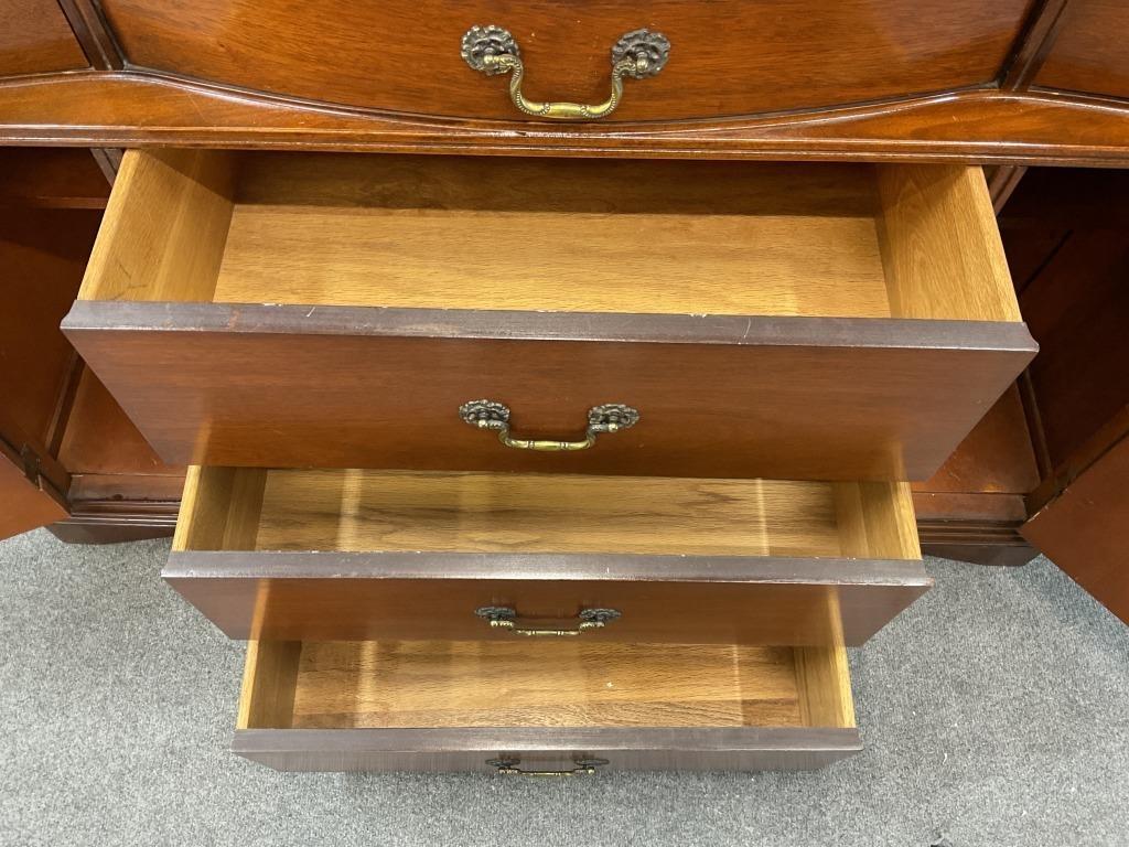 Vintage Mahogany Bow Front Server Sideboard Buffet Cabinet Brass Hardware Traditional Dining Room Storage