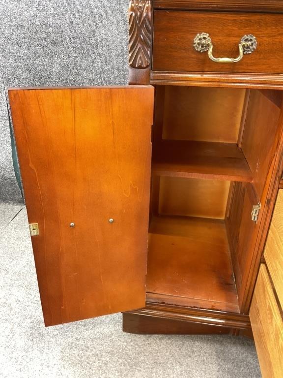 Vintage Mahogany Bow Front Server Sideboard Buffet Cabinet Brass Hardware Traditional Dining Room Storage