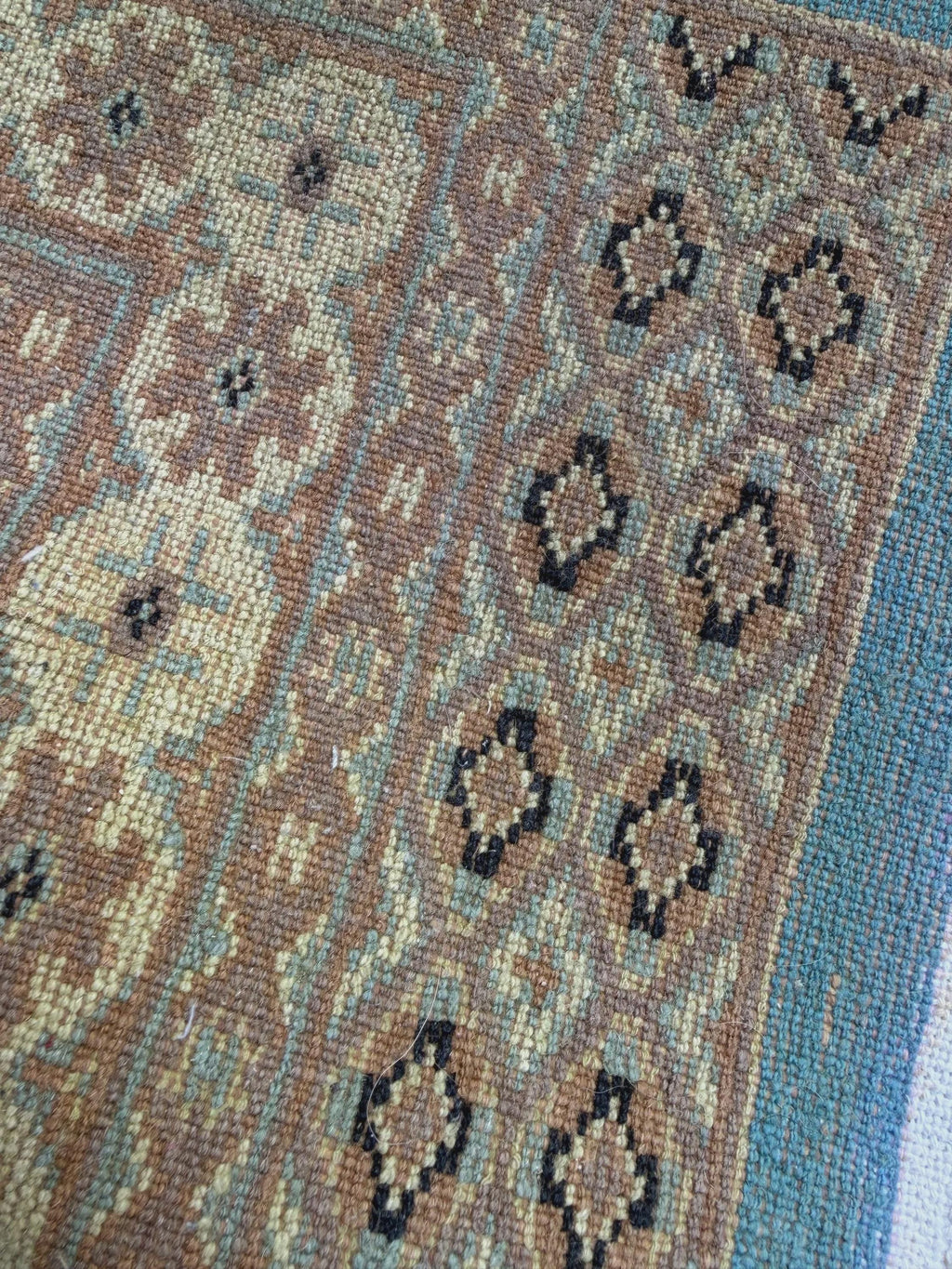 Vintage Hand Knotted Wool Rug Blue Floral Small Area Rug Kitchen Entryway Accent Rug