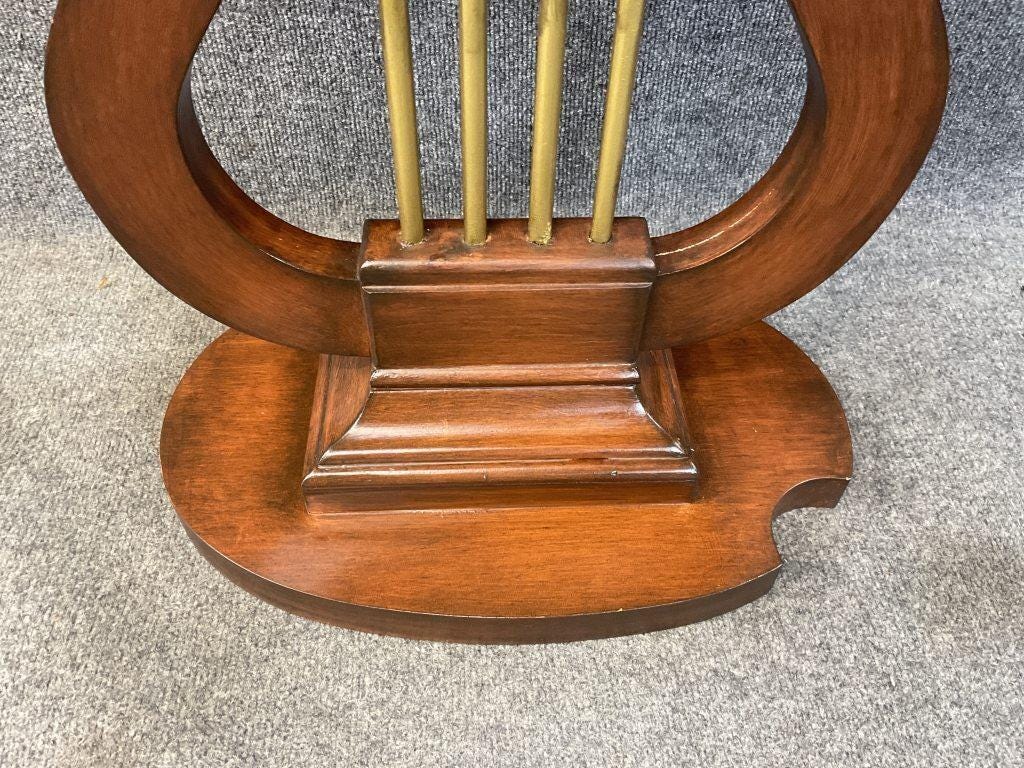 Vintage Lyre Harp Accent Table with Drawer | Oval Side Table | Neoclassical Regency Style Furniture