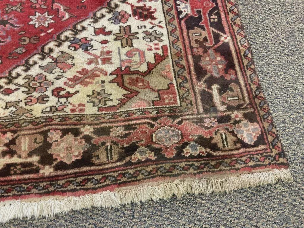 Vintage Hand Knotted Wool Rug 4.10x6.4, Red Geometric Area Rug, Traditional Tribal Rug, Cottage Farmhouse Decor