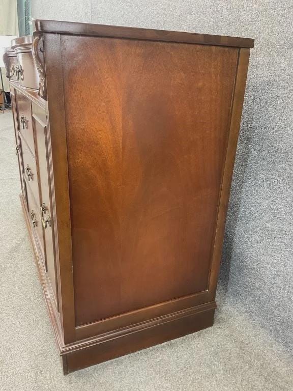 Vintage Mahogany Bow Front Server Sideboard Buffet Cabinet Brass Hardware Traditional Dining Room Storage