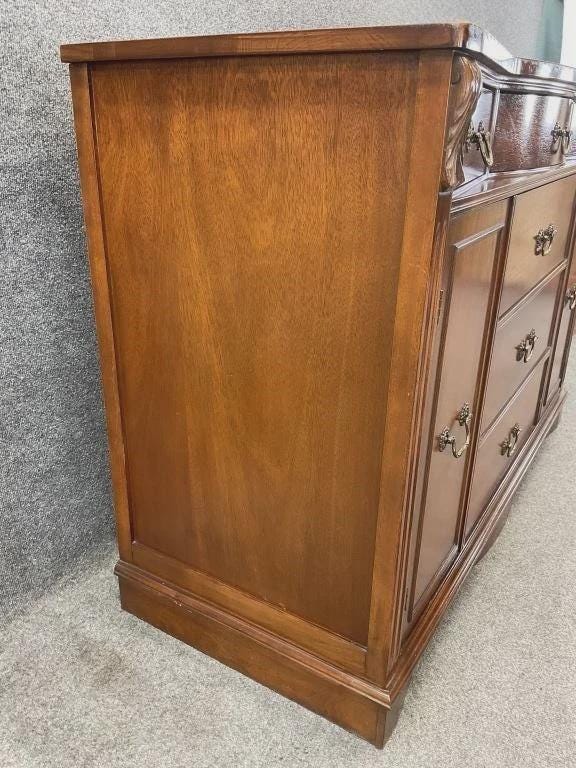 Vintage Mahogany Bow Front Server Sideboard Buffet Cabinet Brass Hardware Traditional Dining Room Storage