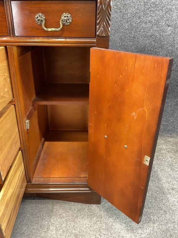 Vintage Mahogany Bow Front Server Sideboard Buffet Cabinet Brass Hardware Traditional Dining Room Storage