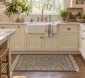 Vintage Hand Knotted Wool Rug Blue Floral Small Area Rug Kitchen Entryway Accent Rug