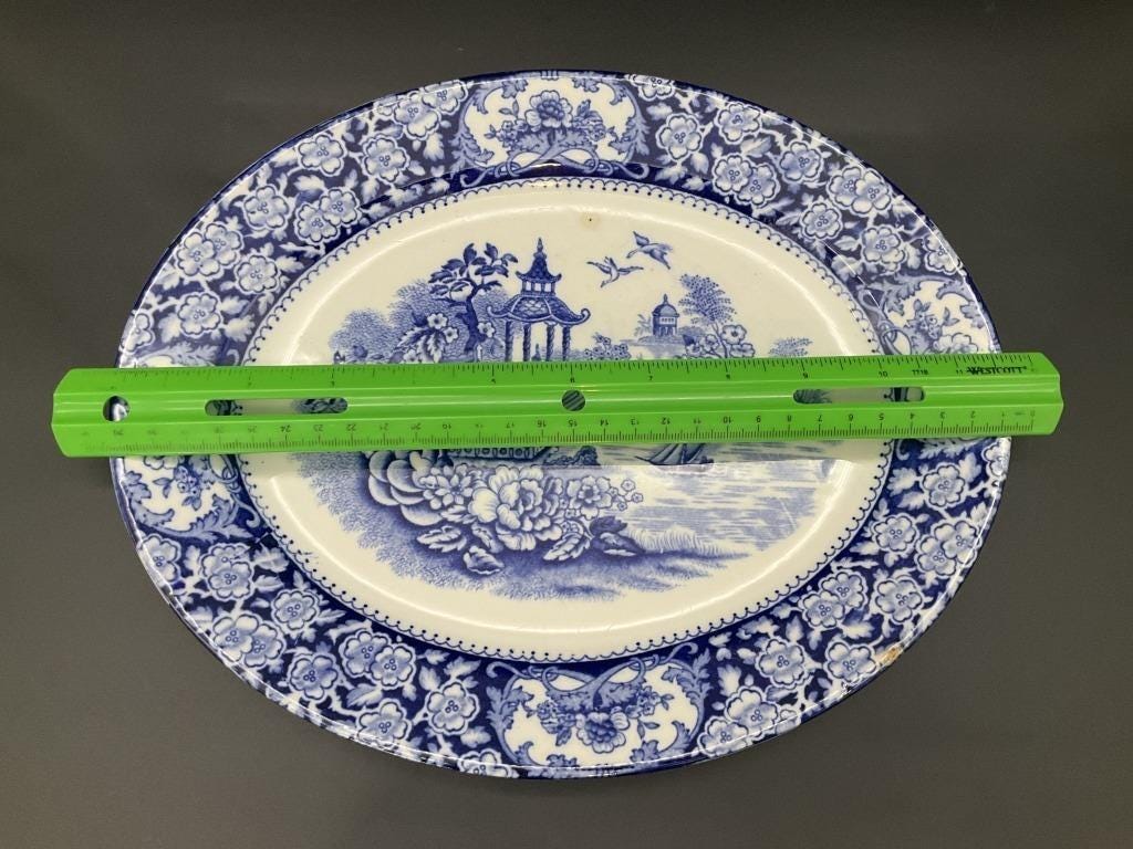 Vintage Swinnertons Olde Alton Ware Blue Pagoda Platter | English Blue & White Chinoiserie Transferware