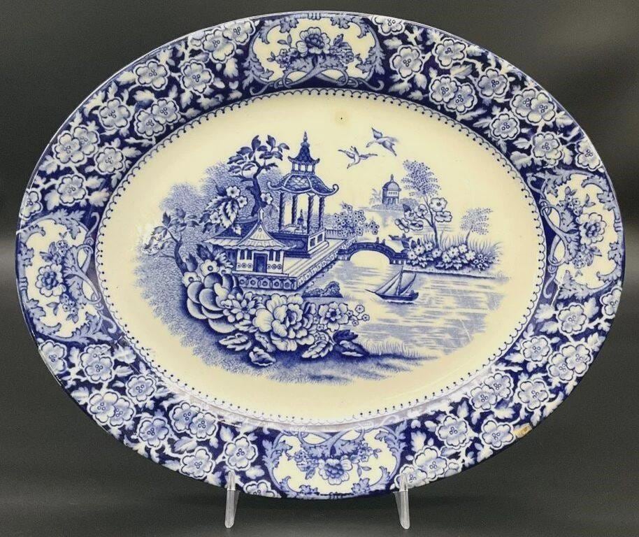 Vintage Swinnertons Olde Alton Ware Blue Pagoda Platter | English Blue & White Chinoiserie Transferware