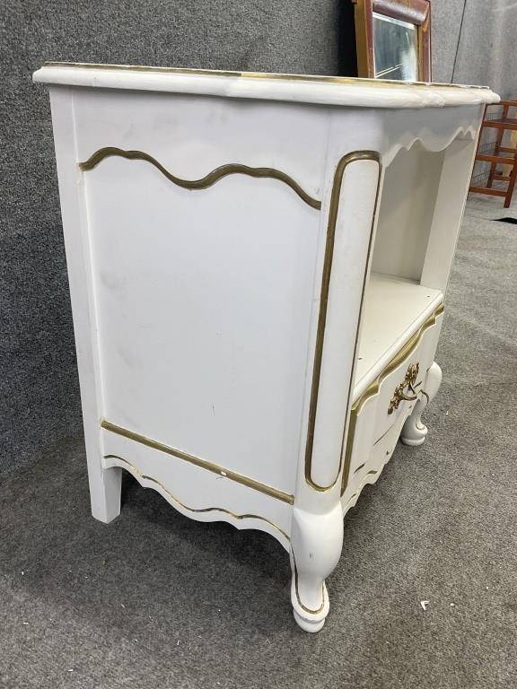 Vintage French Provincial Nightstand, Ivory White & Gold Bedside Table, 1960s French Country Accent Table with Drawer
