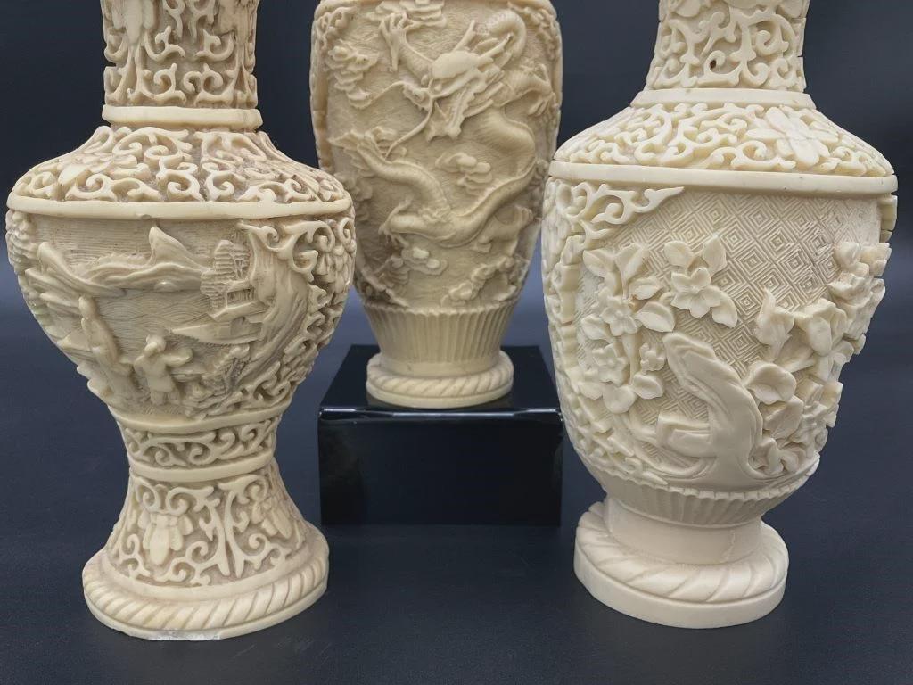 Vintage Norleans Chinoiserie Vase | Ornate Cream Dragon, Bird & Floral or Landscape Design | Grandmillennial Hollywood Regency Decor
