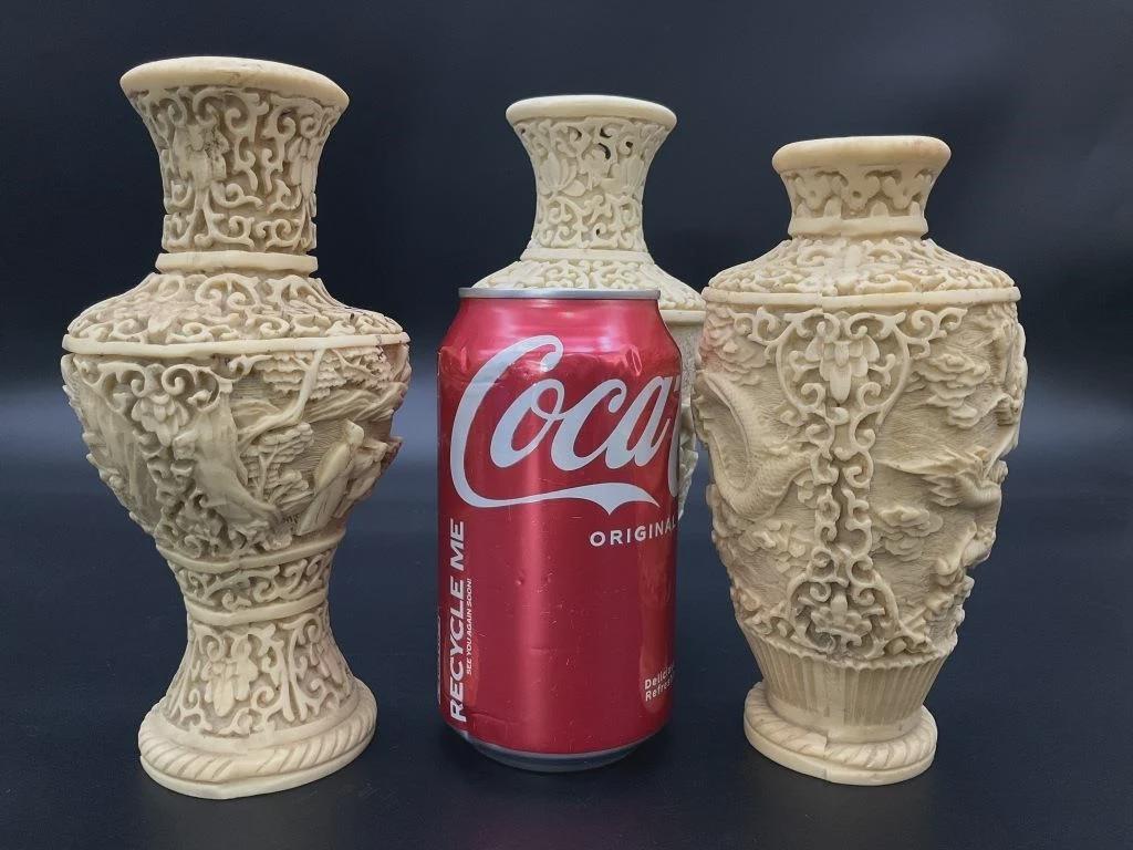 Vintage Norleans Chinoiserie Vase | Ornate Cream Dragon, Bird & Floral or Landscape Design | Grandmillennial Hollywood Regency Decor