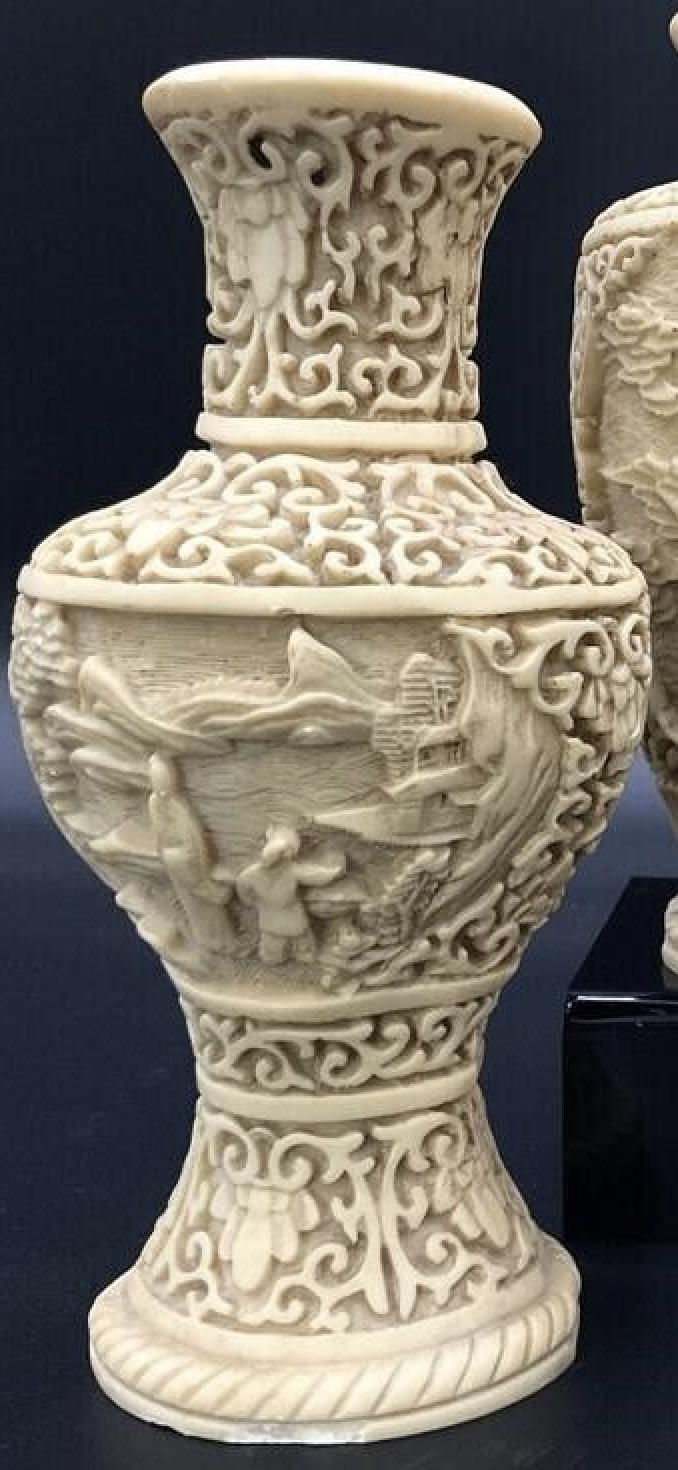 Vintage Norleans Chinoiserie Vase | Ornate Cream Dragon, Bird & Floral or Landscape Design | Grandmillennial Hollywood Regency Decor