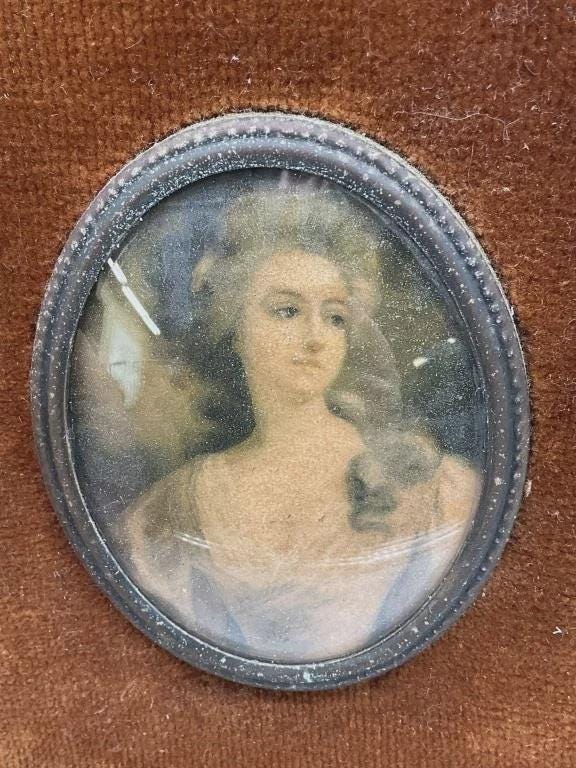 Antique French Miniature Portrait Set of 2 | Ornate Painted Frames | Romantic French Country Wall Art
