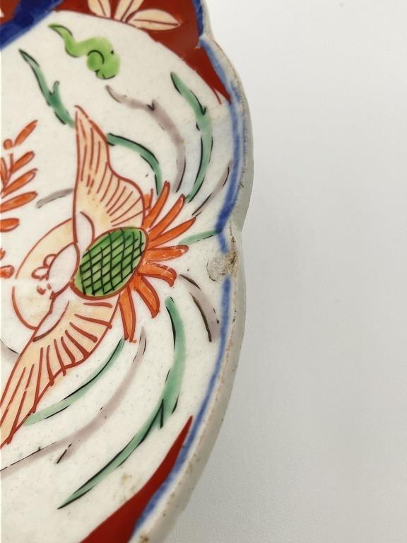 Antique Imari Style Porcelain Charger 12” Hand Painted Japanese Plate Scalloped Red Blue Green Wall Decor