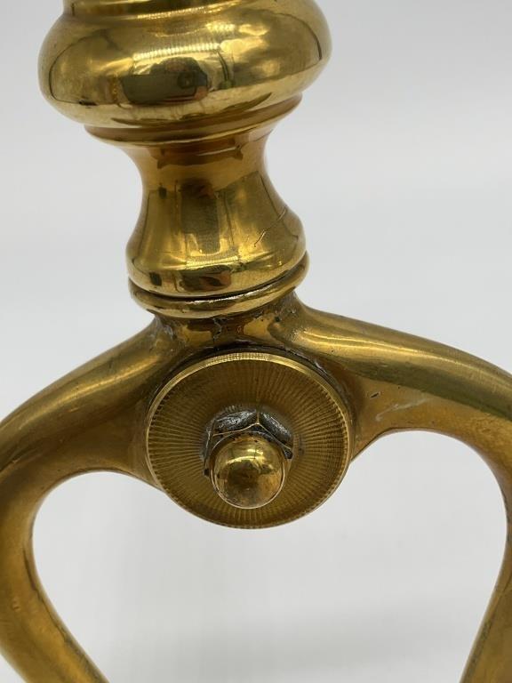 Antique Petite Brass Cannonball Andirons c. 1900 | Small Federal Fireplace Fire Dogs | Colonial Revival Brass Hearth Decor