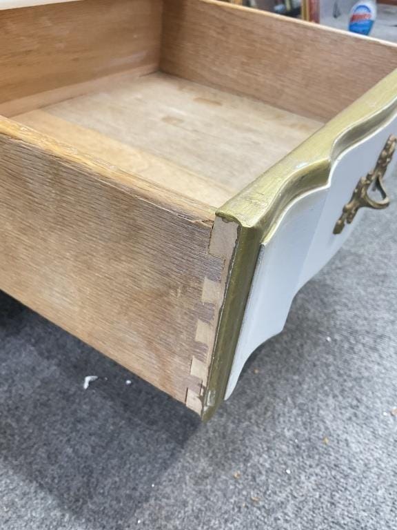 Vintage French Provincial Nightstand, Ivory White & Gold Bedside Table, 1960s French Country Accent Table with Drawer