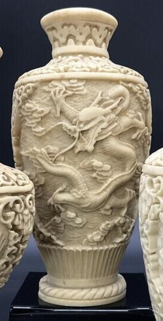Vintage Norleans Chinoiserie Vase | Ornate Cream Dragon, Bird & Floral or Landscape Design | Grandmillennial Hollywood Regency Decor