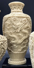 Vintage Norleans Chinoiserie Vase | Ornate Cream Dragon, Bird & Floral or Landscape Design | Grandmillennial Hollywood Regency Decor