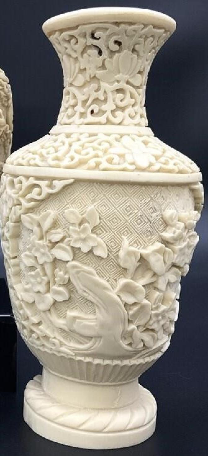 Vintage Norleans Chinoiserie Vase | Ornate Cream Dragon, Bird & Floral or Landscape Design | Grandmillennial Hollywood Regency Decor