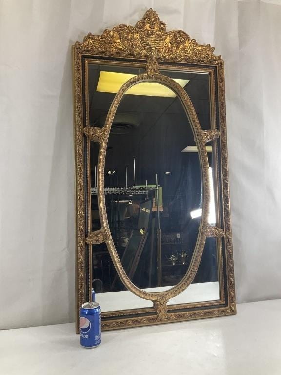 Vintage Gold Wall Mirror, Louis XV Style with Oval Center and Ornate Crest