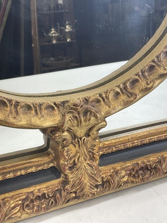 Vintage Gold Wall Mirror, Louis XV Style with Oval Center and Ornate Crest